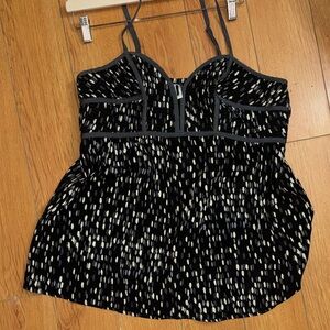 Xhilaration Black Spaghetti Strap Bustier Top with Cream & Gray Print